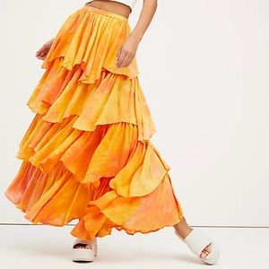 NWOT Free People Washed Ashore Orange Maxi Skirt (XS)